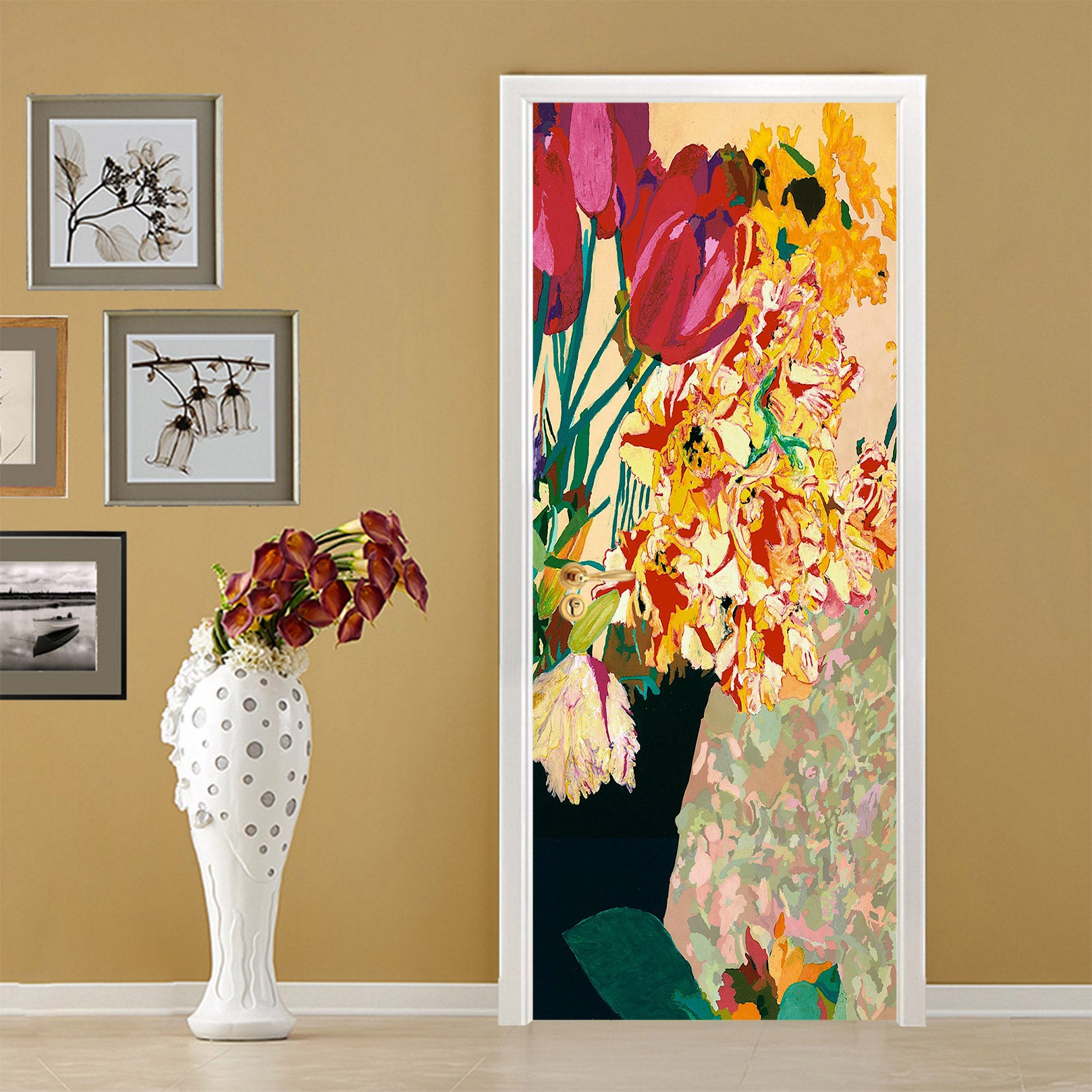 3D Yellow Red Flowers 9406 Allan P. Friedlander Door Mural
