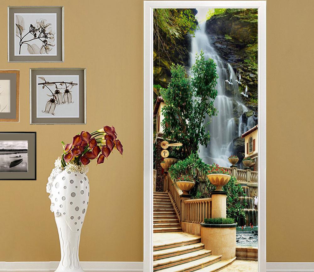 3D waterfall stairs painting door mural Wallpaper AJ Wallpaper 