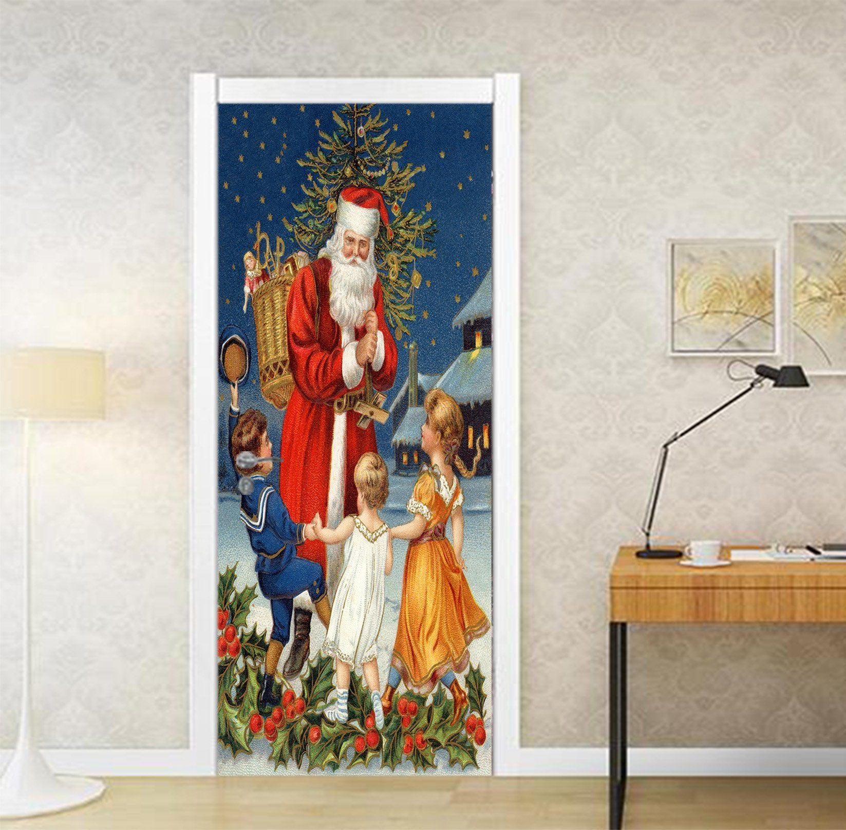 3D Christmas Xmas Lovely Santa Claus 1 Door Mural Wallpaper AJ Wallpaper 