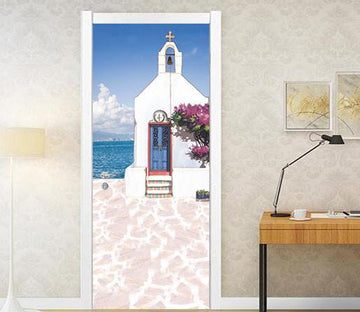 3D beside the sea white House door mural Wallpaper AJ Wallpaper 