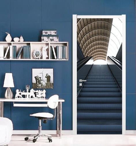 3D blue step door mural Wallpaper AJ Wallpaper 