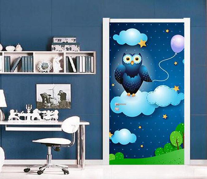 3D owl balloon a bank of clouds night door mural Wallpaper AJ Wallpaper 