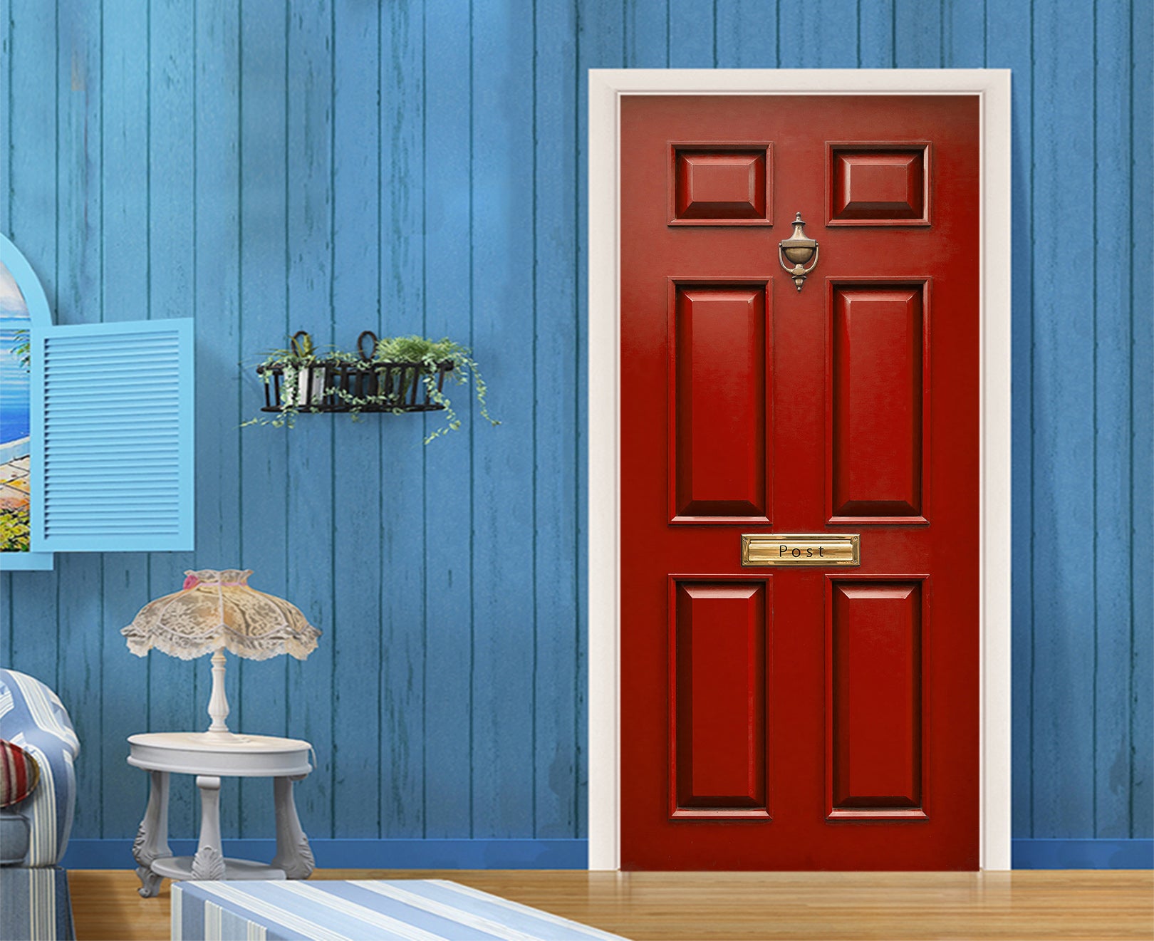 3D Red Frame Door 033 Door Mural