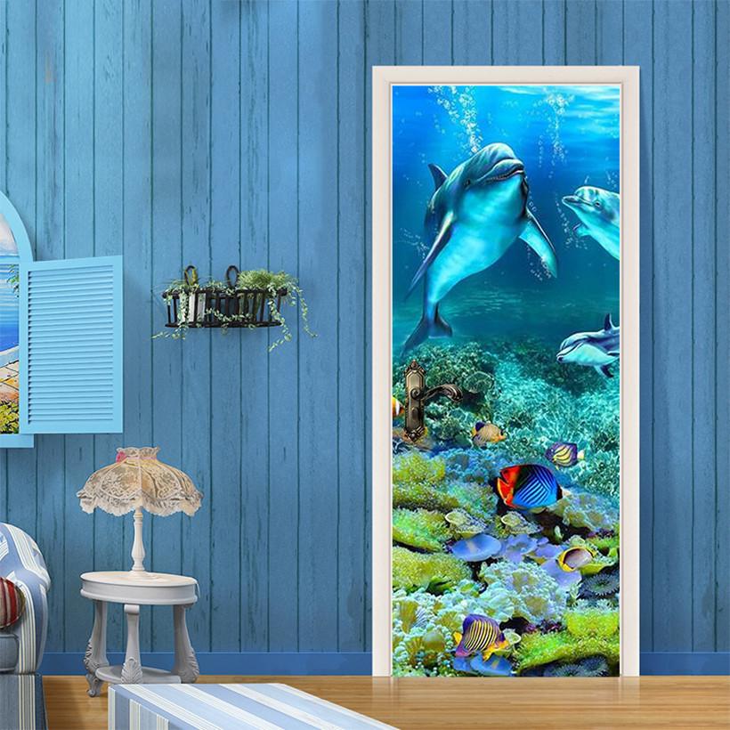 3D underwater world door mural Wallpaper AJ Wallpaper 
