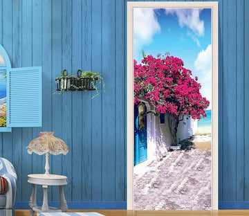 3D flowering trees and the sea door mural Wallpaper AJ Wallpaper 