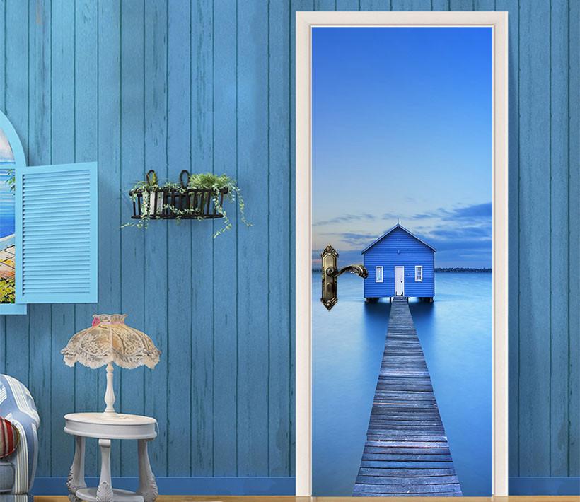 3D house in the middle of the river door mural Wallpaper AJ Wallpaper 
