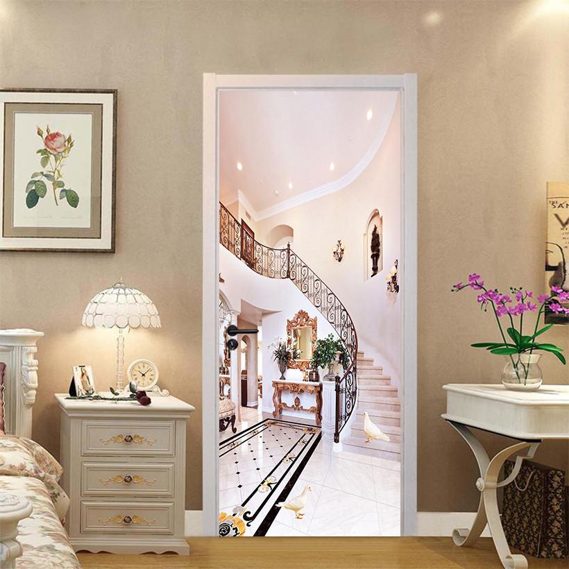 3D luxury house stairs door mural Wallpaper AJ Wallpaper 