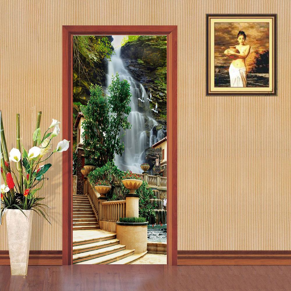 3D waterfall stairs painting door mural Wallpaper AJ Wallpaper 