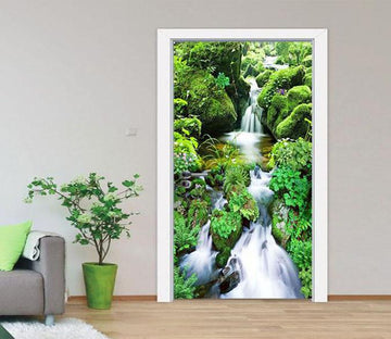 3D moss stone river water door mural Wallpaper AJ Wallpaper 