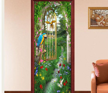3D parrot flower painting door mural Wallpaper AJ Wallpaper 