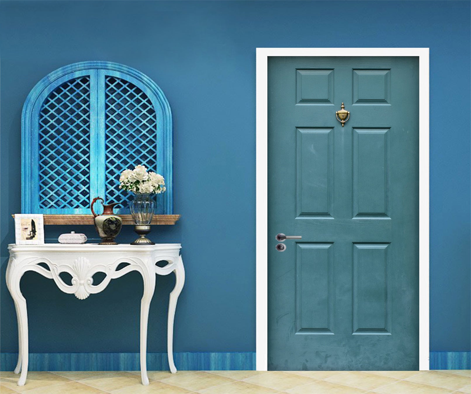 3D Blue Square Door 024 Door Mural