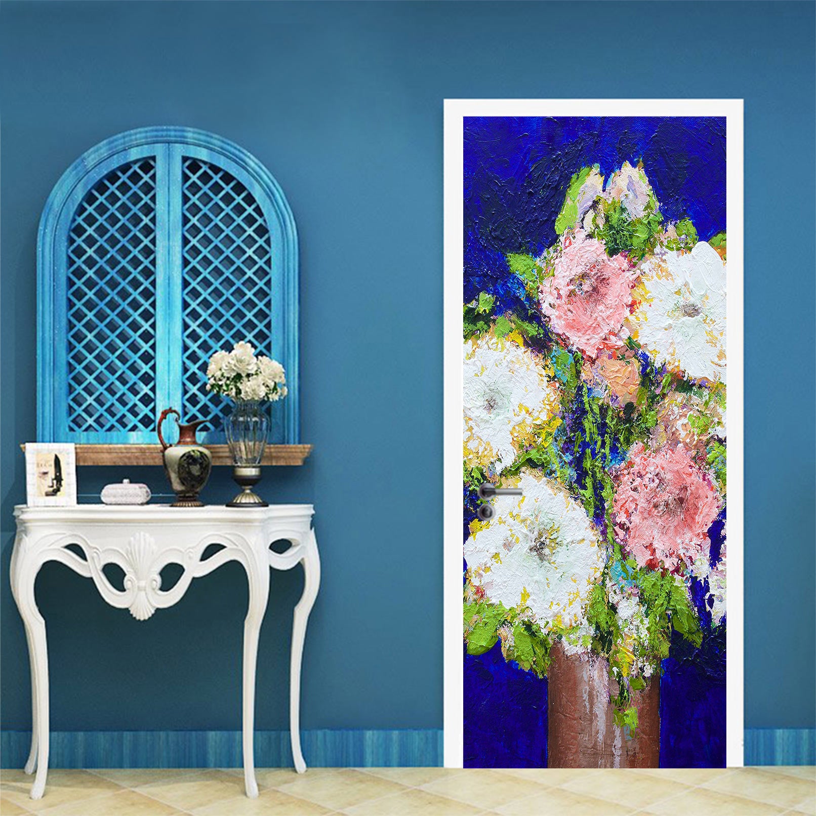 3D White Pink Flowers Vase 93138 Allan P. Friedlander Door Mural