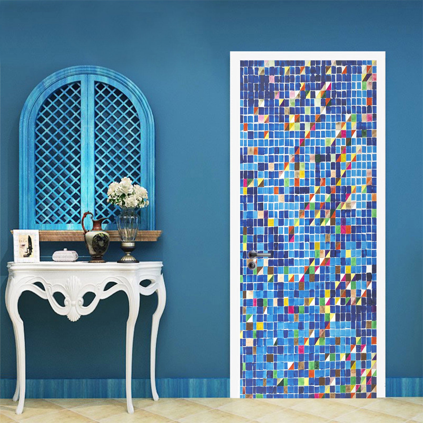 3D Blue Colored Mosaic Tiles 93223 Allan P. Friedlander Door Mural