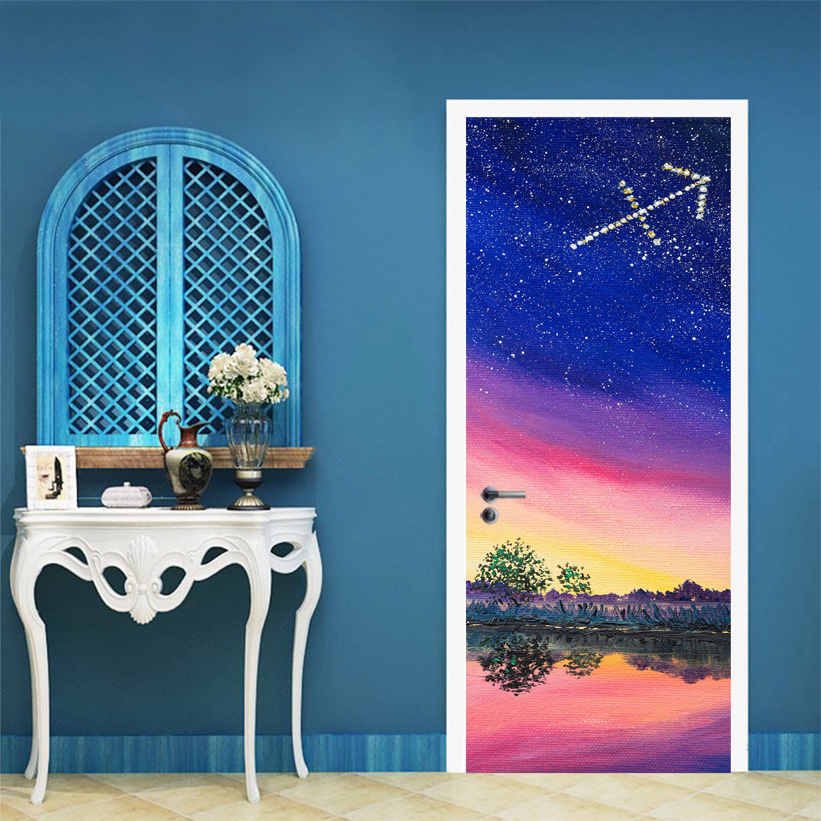 3D Starry Sky Lake 9439 Marina Zotova Door Mural