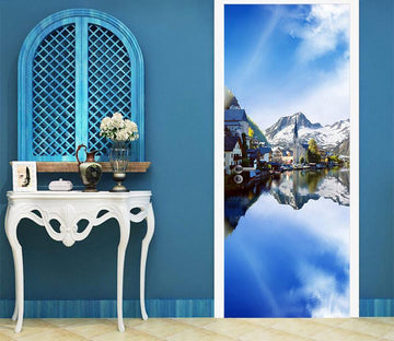 3D blue the river snow mountain housing door mural Wallpaper AJ Wallpaper 
