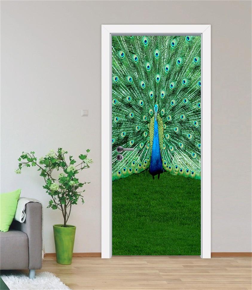 3D peacock flaunting its tail door mural Wallpaper AJ Wallpaper 