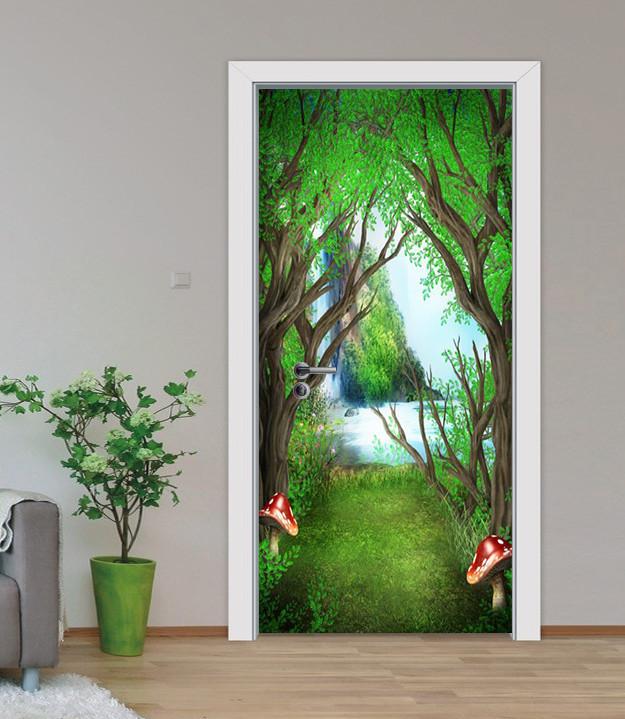 3D river deep in the forest door mural Wallpaper AJ Wallpaper 