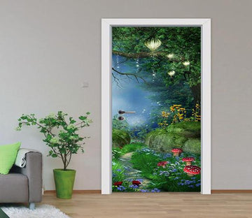 3D forest night scenery door mural Wallpaper AJ Wallpaper 