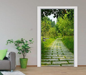 3D leaf stone road door mural Wallpaper AJ Wallpaper 