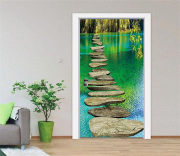 3D green Bridges and lakes door mural Wallpaper AJ Wallpaper 