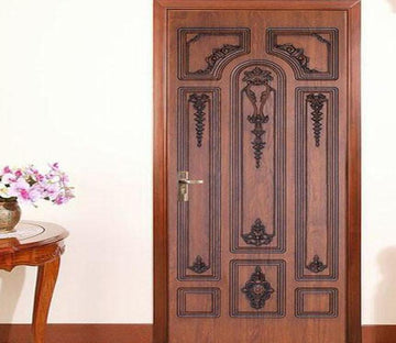 3D red painted carved door mural Wallpaper AJ Wallpaper 