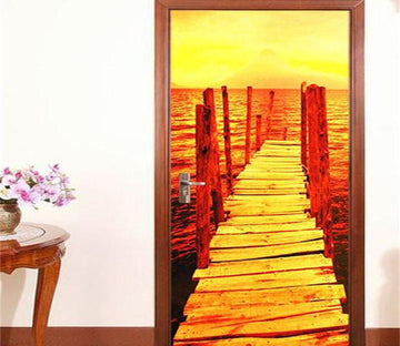 3D the wooden bridge sea dusk door mural Wallpaper AJ Wallpaper 