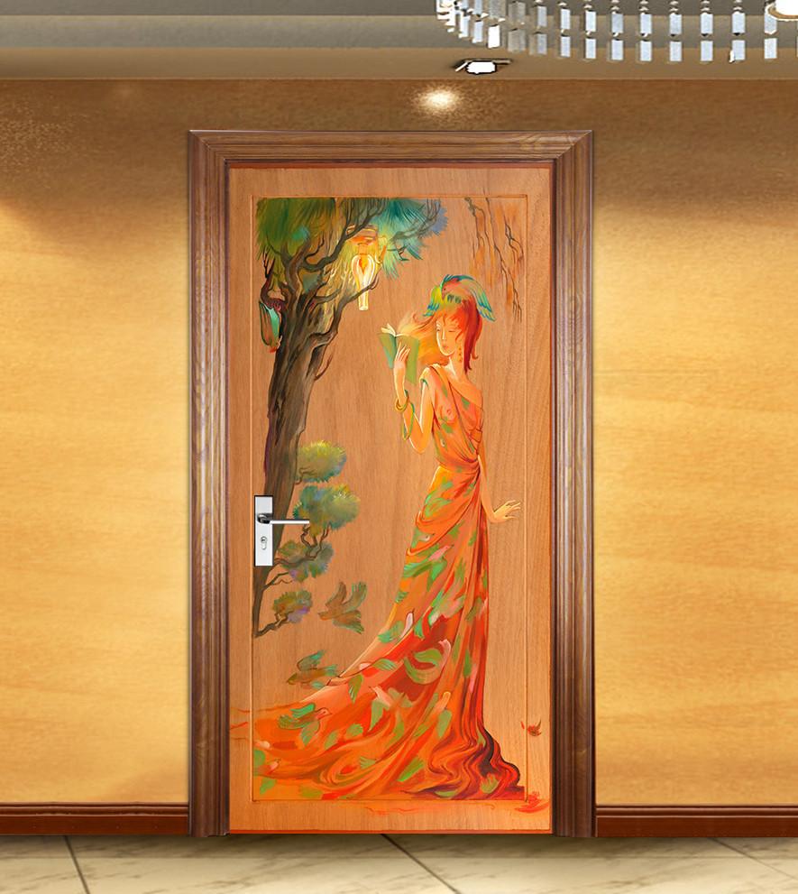 3D elegant woman painting door mural Wallpaper AJ Wallpaper 