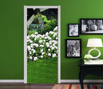 3D like a green carpet white flowers door mural Wallpaper AJ Wallpaper 