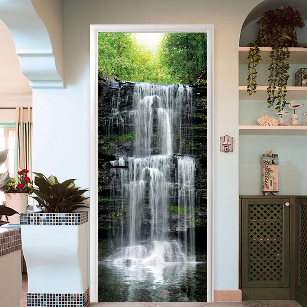 3D waterfall landscape door mural Wallpaper AJ Wallpaper 