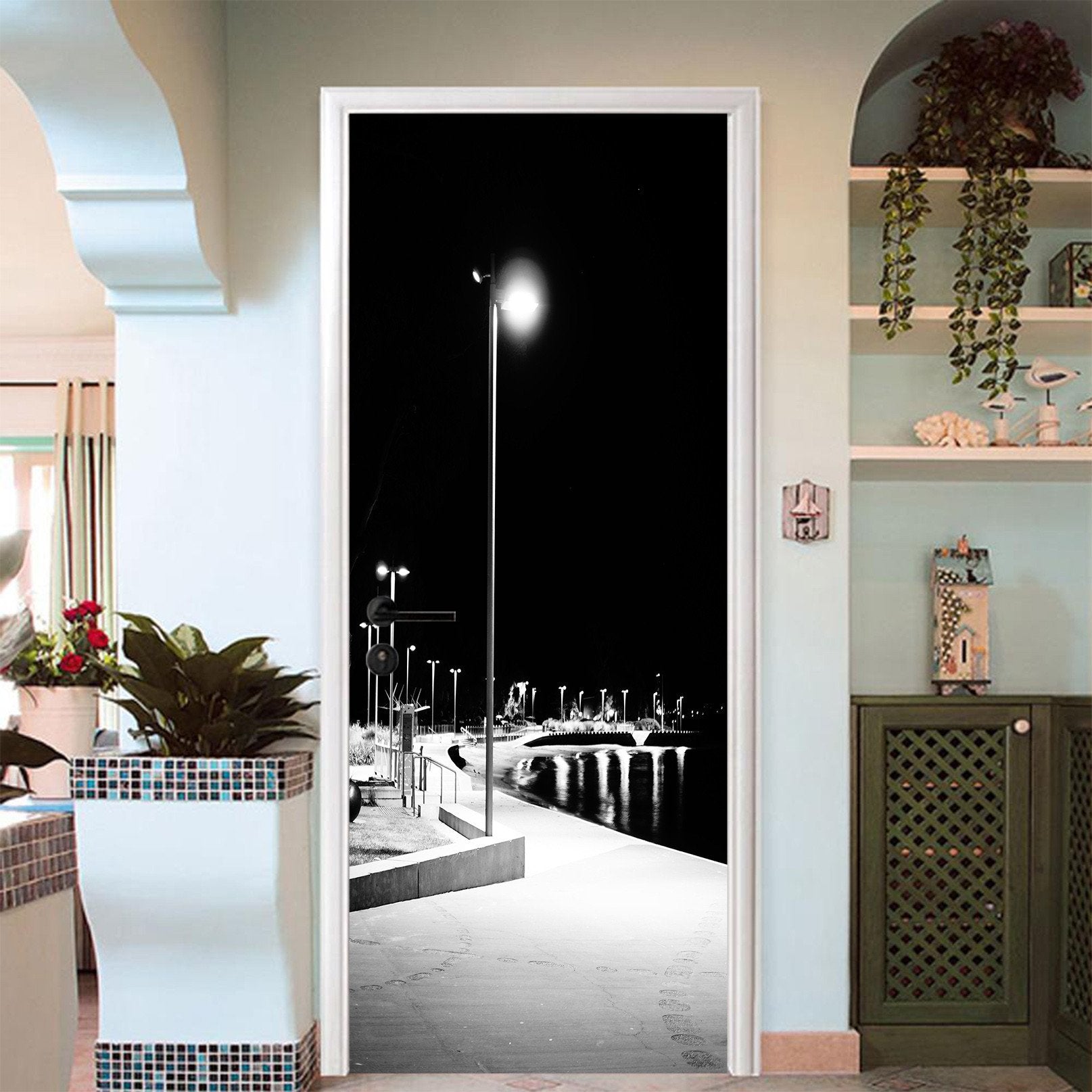 3D Lakeside Street Lights 29 Door Mural Wallpaper AJ Wallpaper 