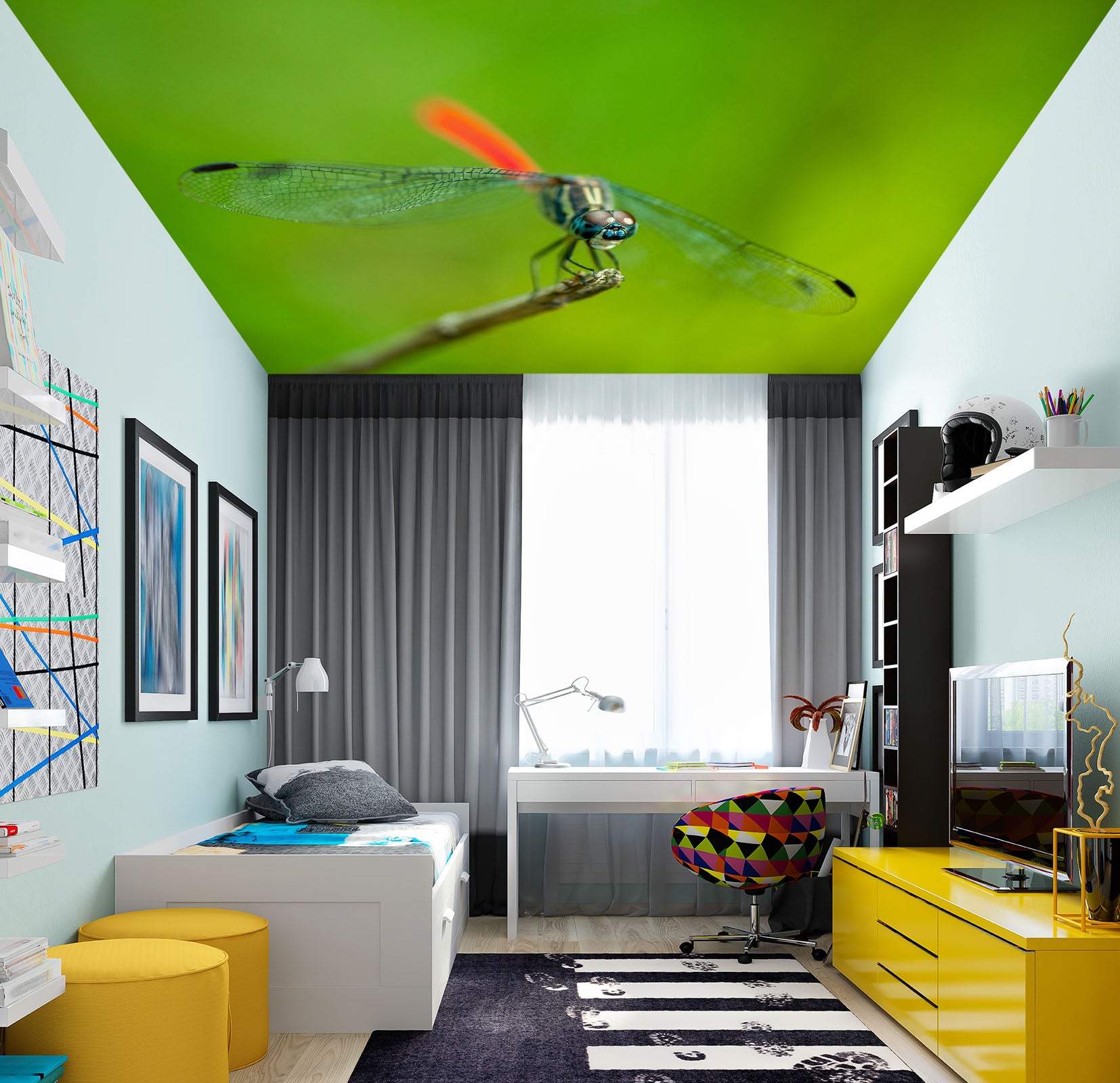 3D Green Dragonfly 405 Assaf Frank Ceiling Wallpaper Murals