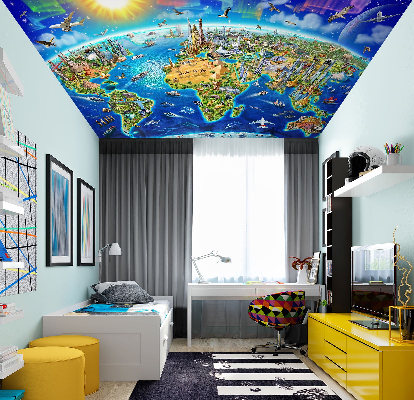 3D Earth Map Building 1009 Adrian Chesterman Ceiling Wallpaper Murals