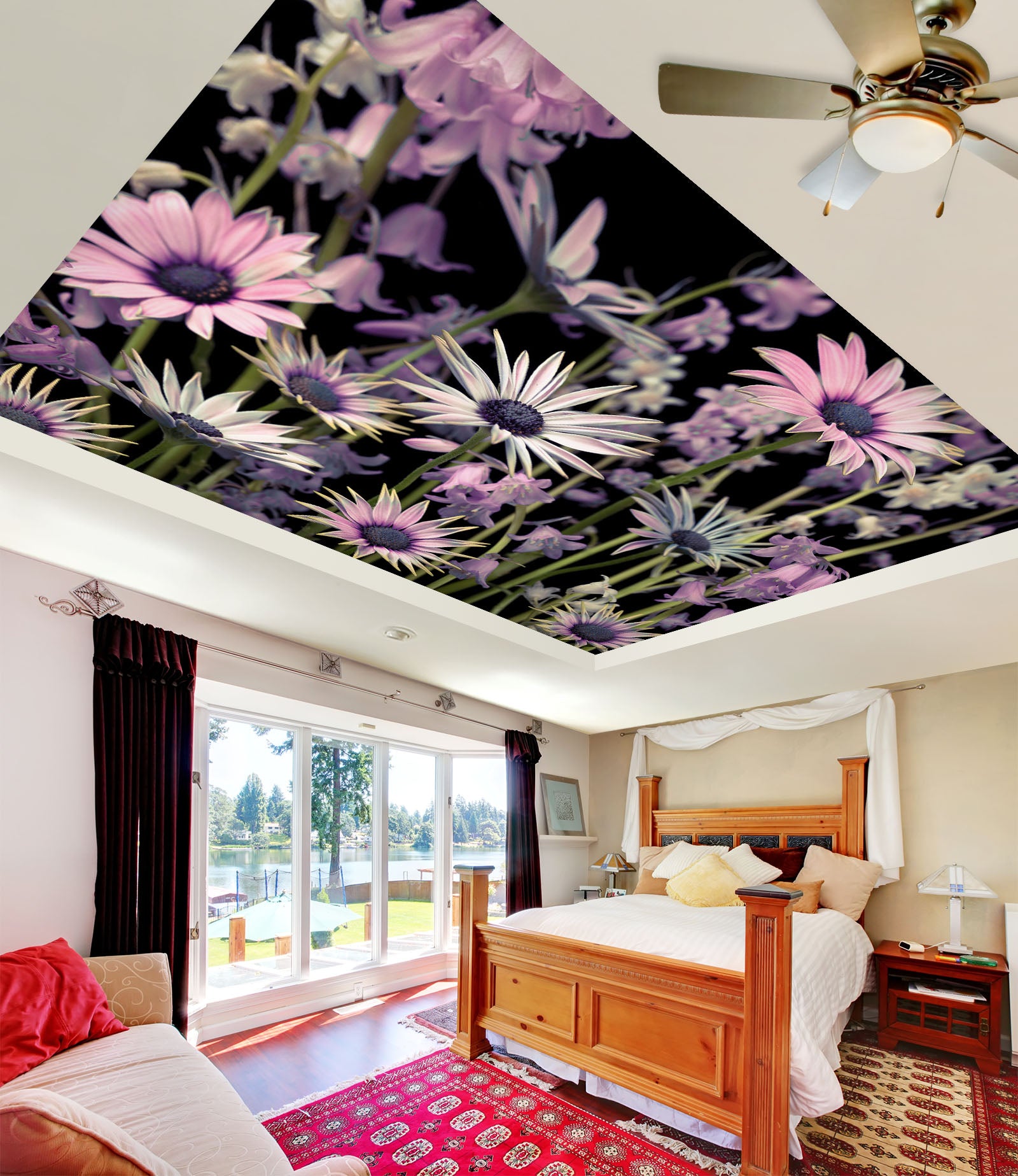 3D Purple Cute Flower 2560 Assaf Frank Ceiling Wallpaper Murals