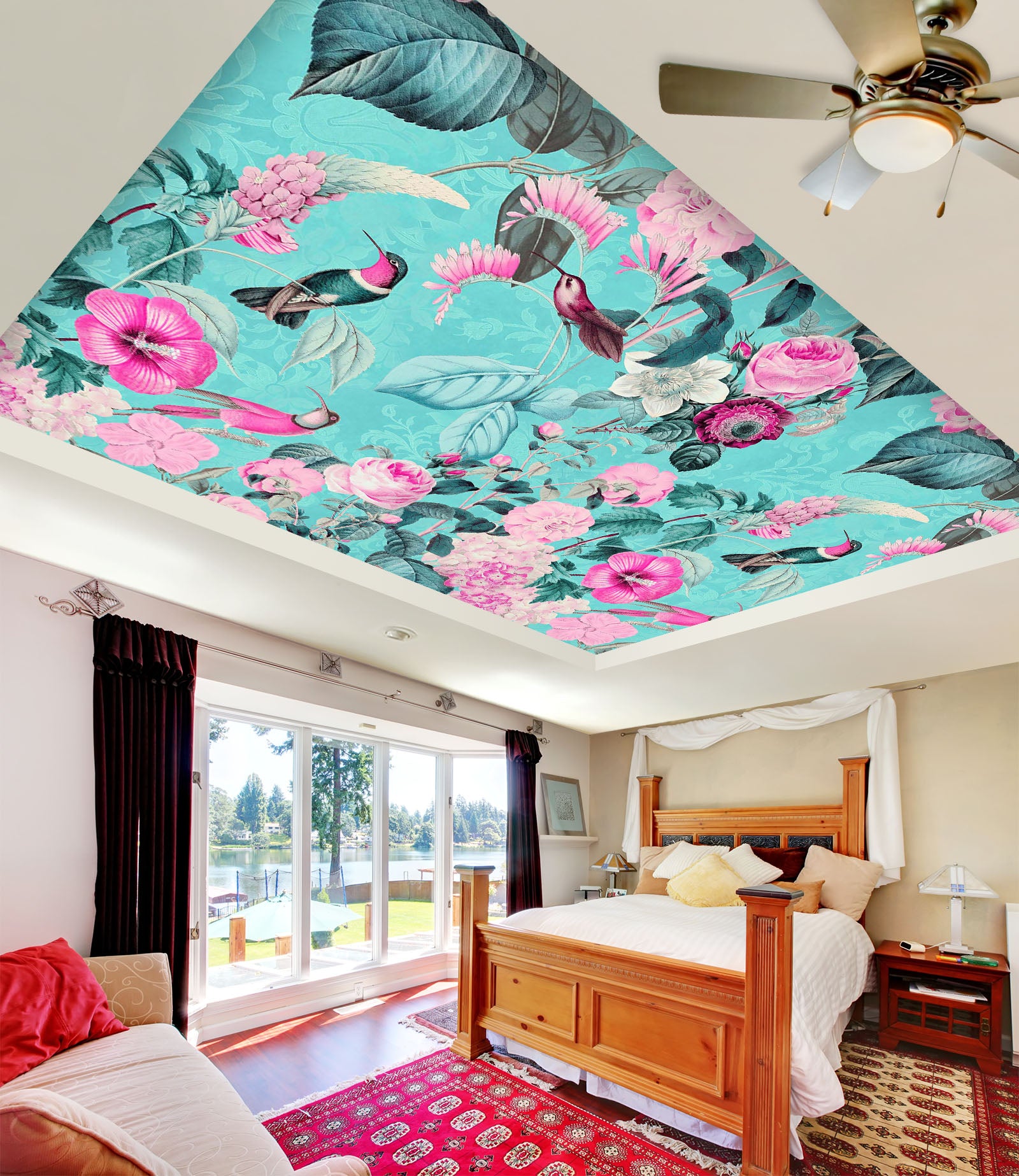 3D Pink Rose Leaves 5254 Andrea Haase Ceiling Wallpaper Murals