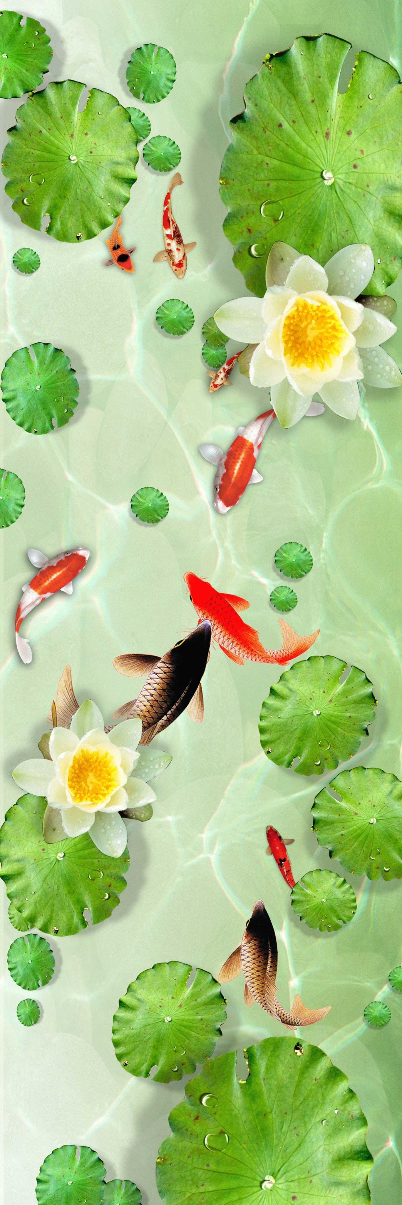 3D Lake Fishes Lotus 1125 Stair Risers Wallpaper AJ Wallpaper 