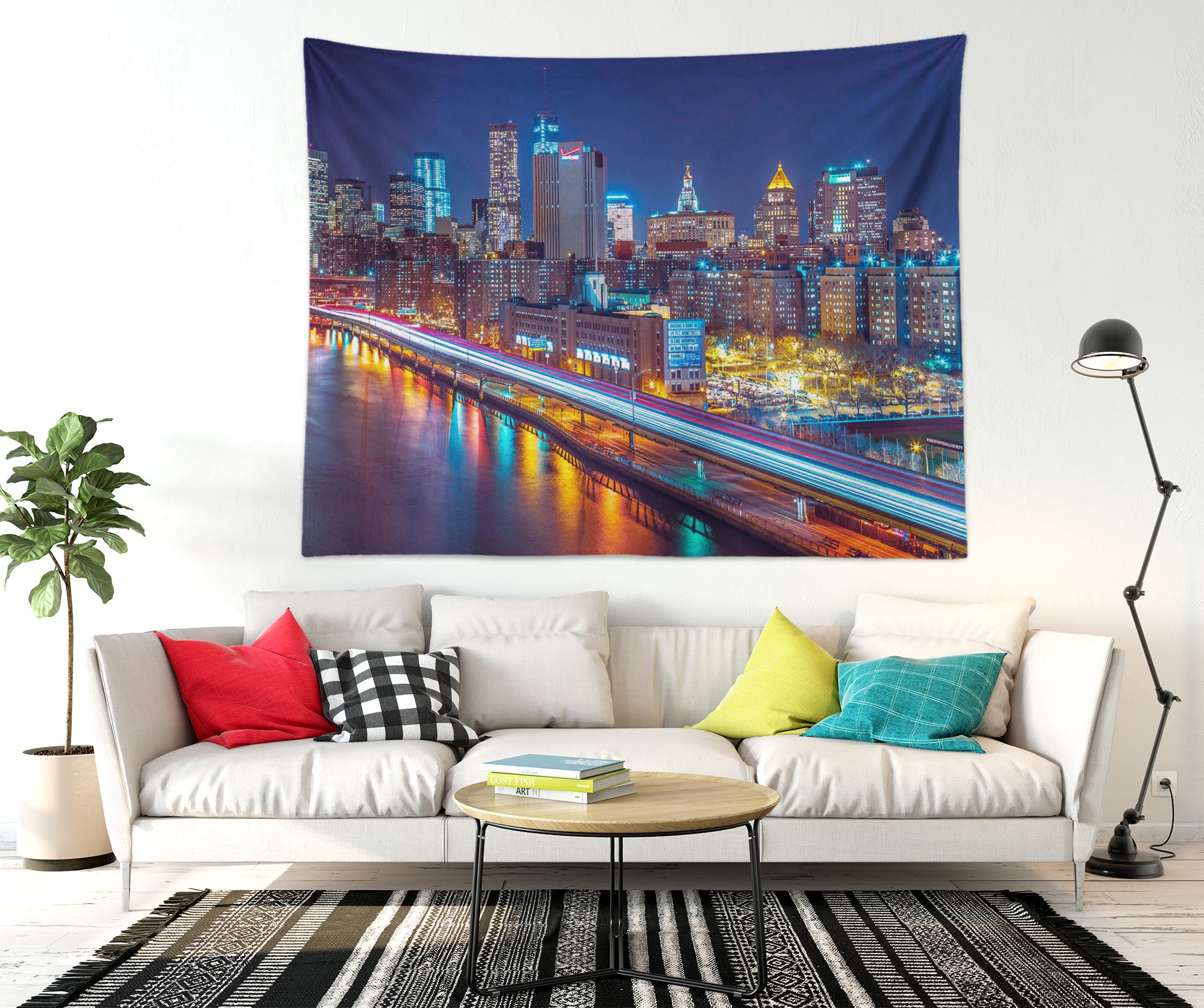 3D City Night View River 112170 Assaf Frank Tapestry Hanging Cloth Hang