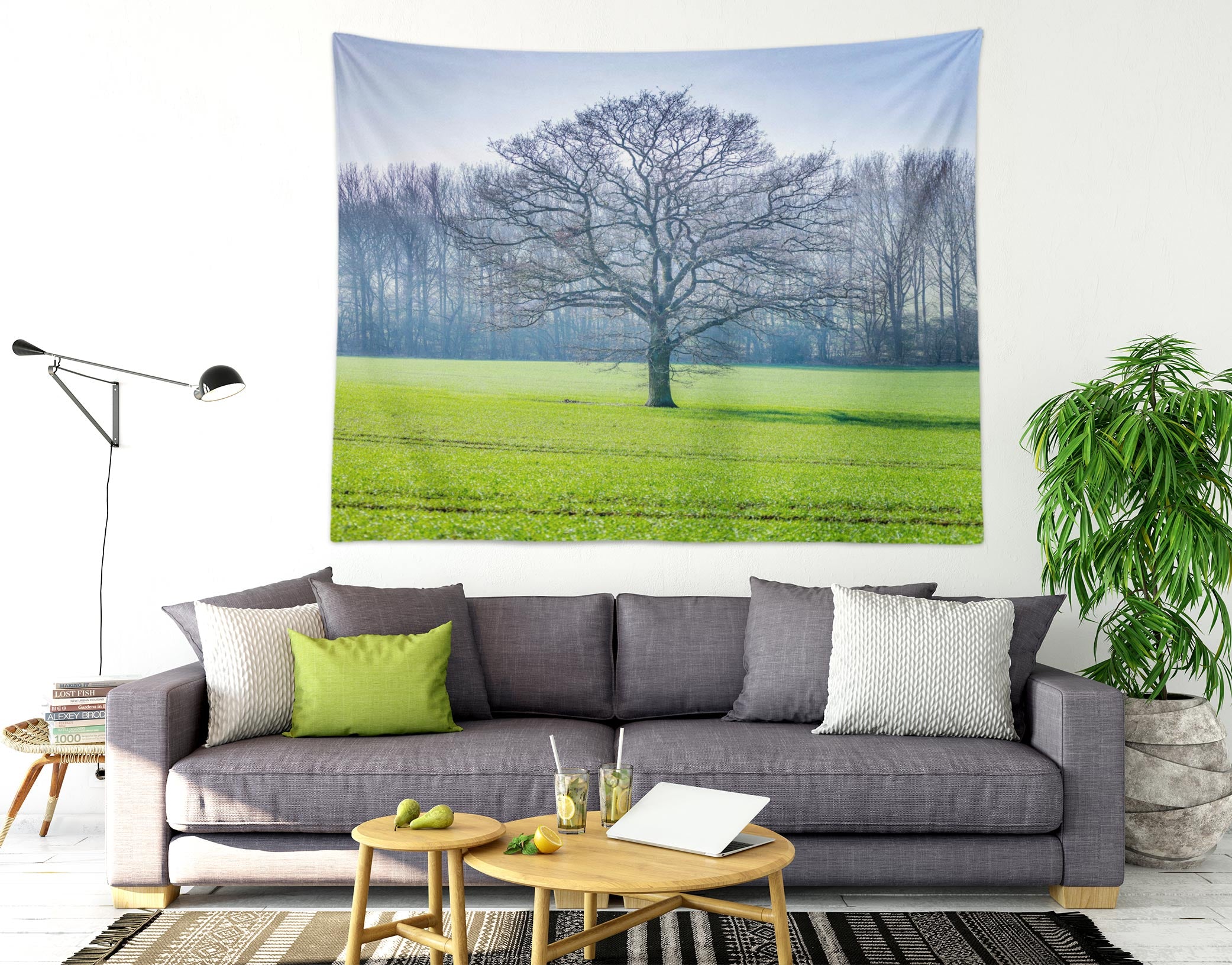 3D Green Grass Tree 116131 Assaf Frank Tapestry Hanging Cloth Hang