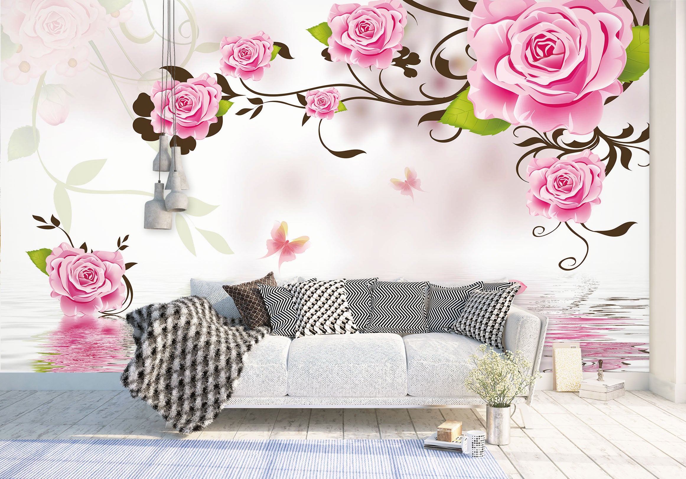 3D Pink Rose 1484 Wall Murals