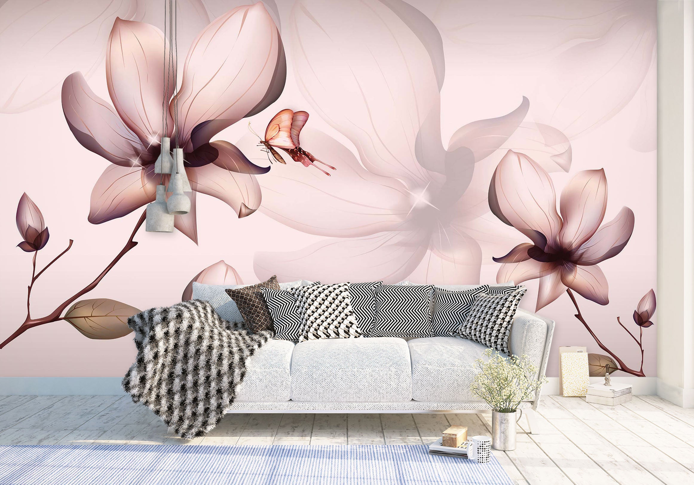 3D Pink Flowers 1490 Wall Murals