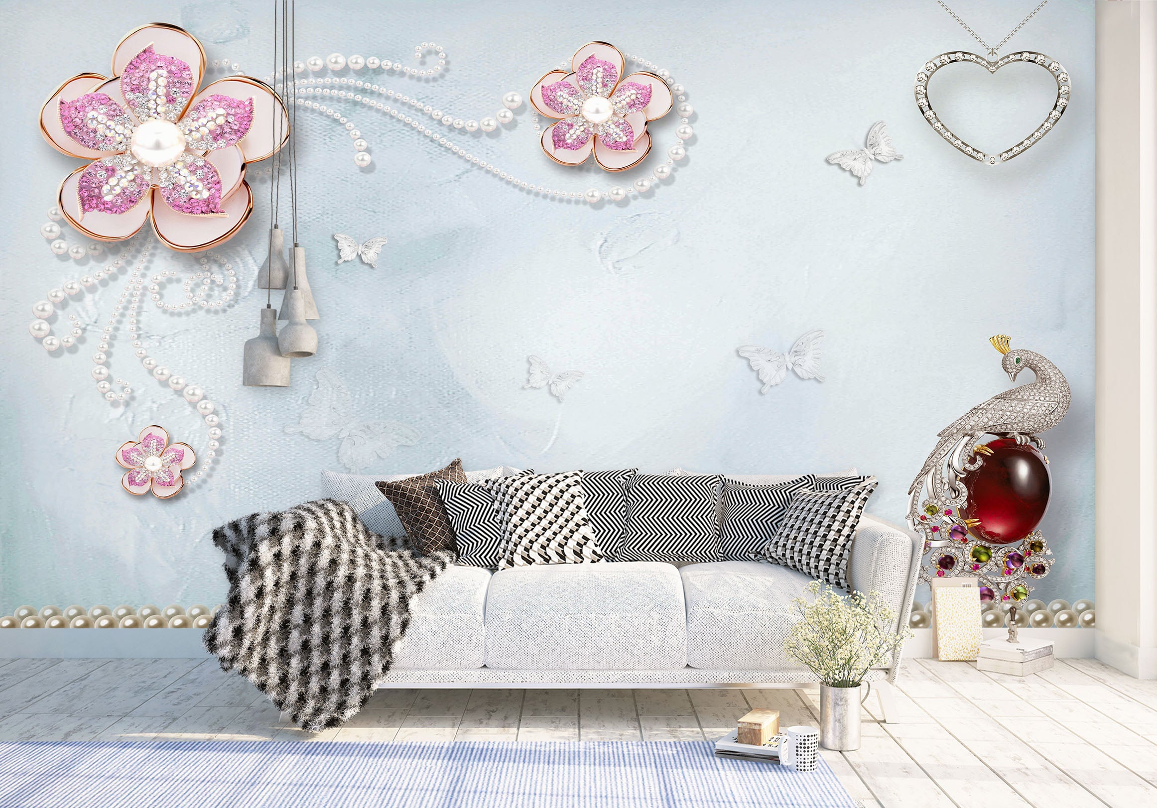 3D Pink Flowers 1450 Wall Murals