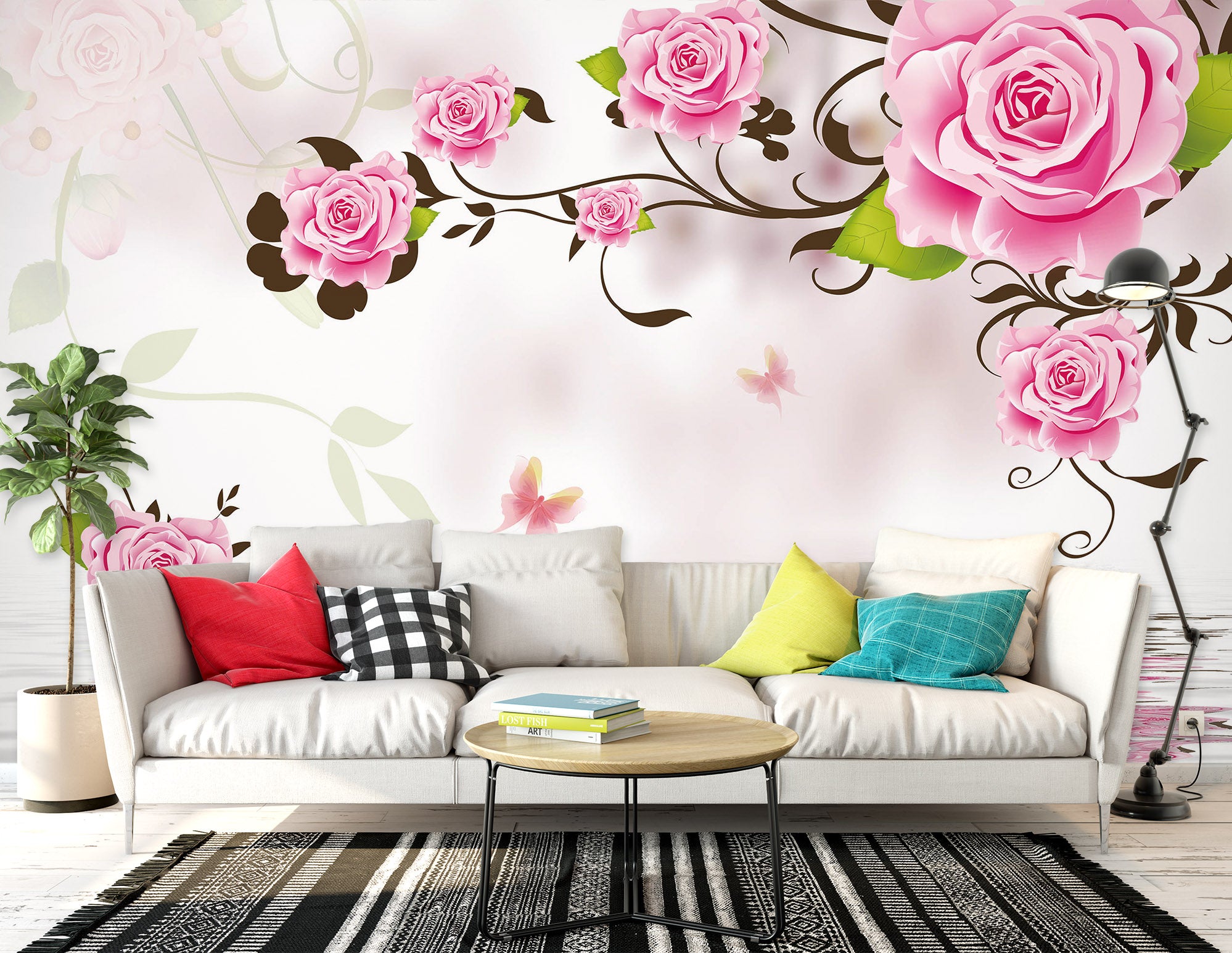 3D Pink Rose 1484 Wall Murals