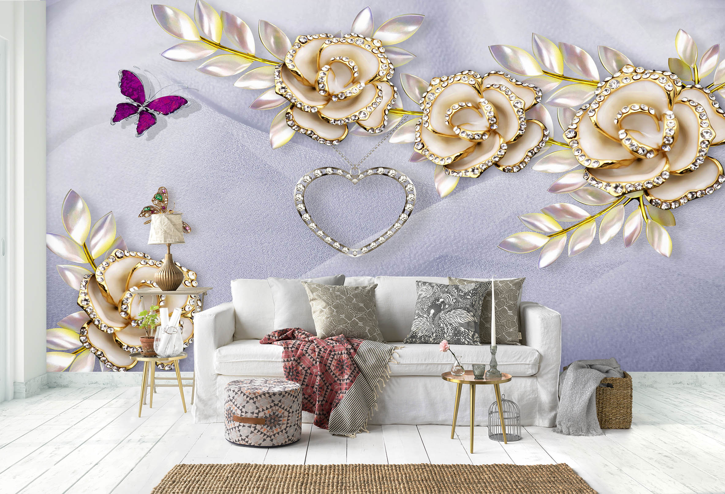 3D Golden Flowers 1451 Wall Murals