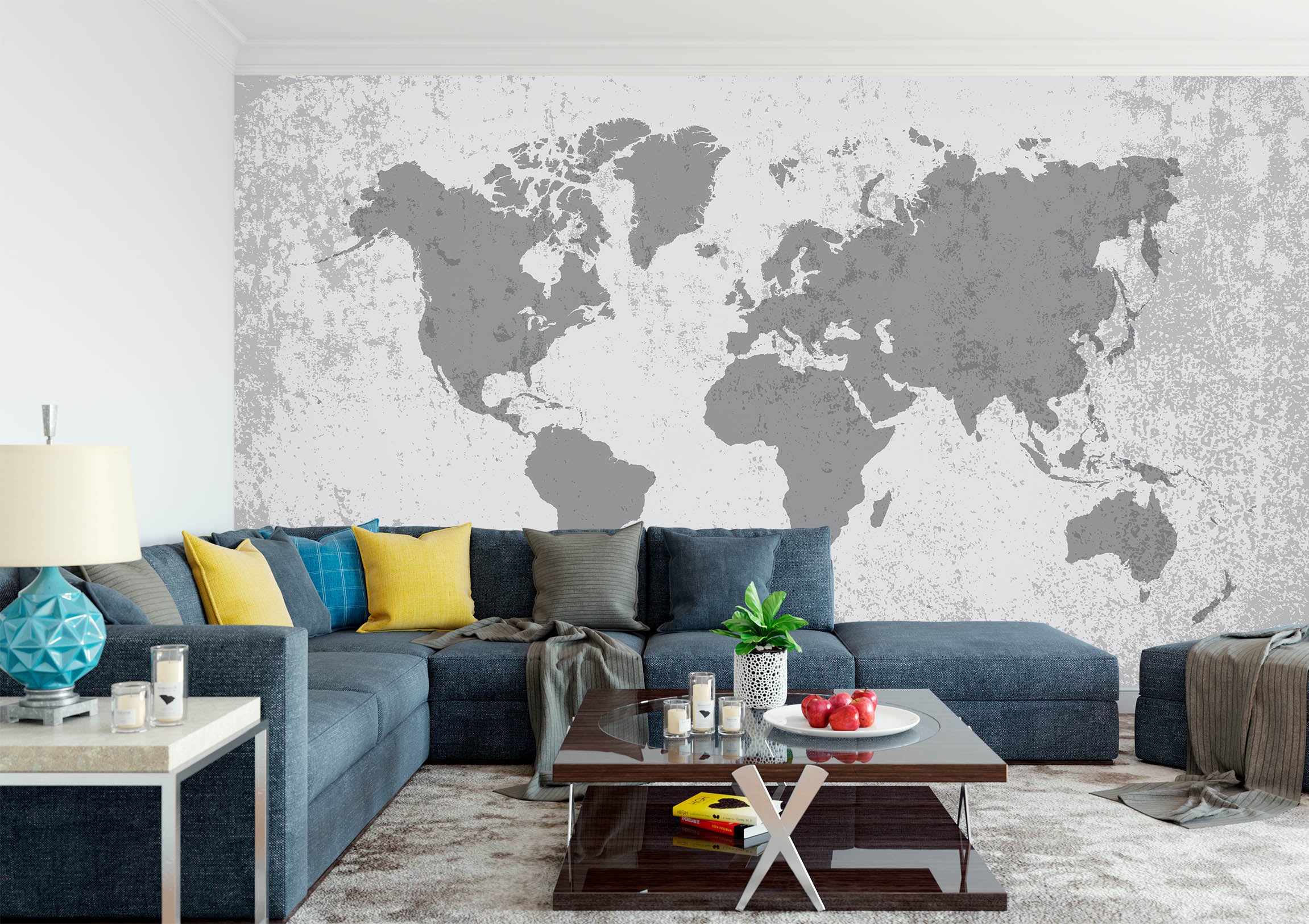 3D Gray Pattern 2157 World Map Wall Murals