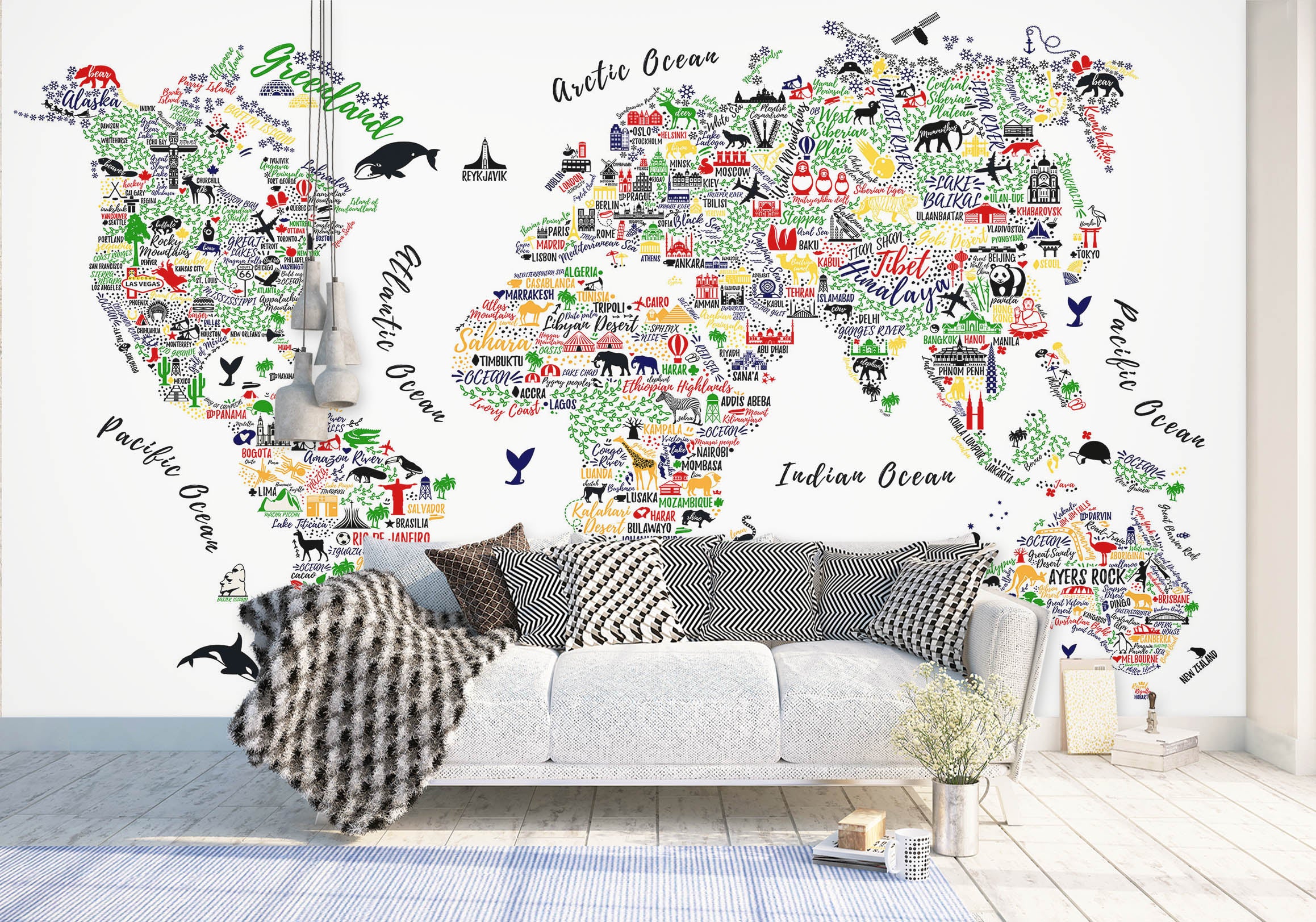 3D Cute Animal 2104 World Map Wall Murals
