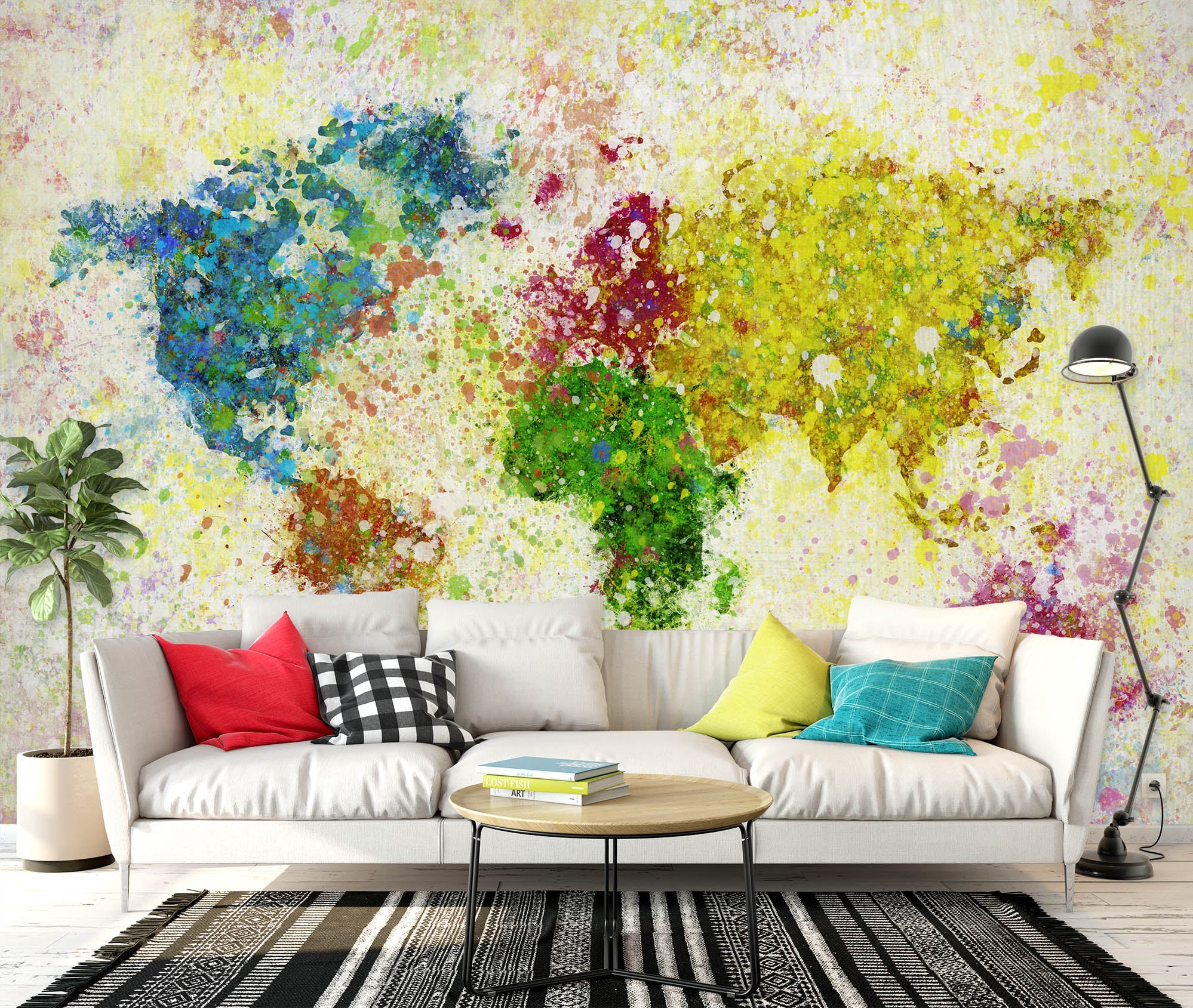 3D Beautiful Colors 2034 World Map Wall Murals