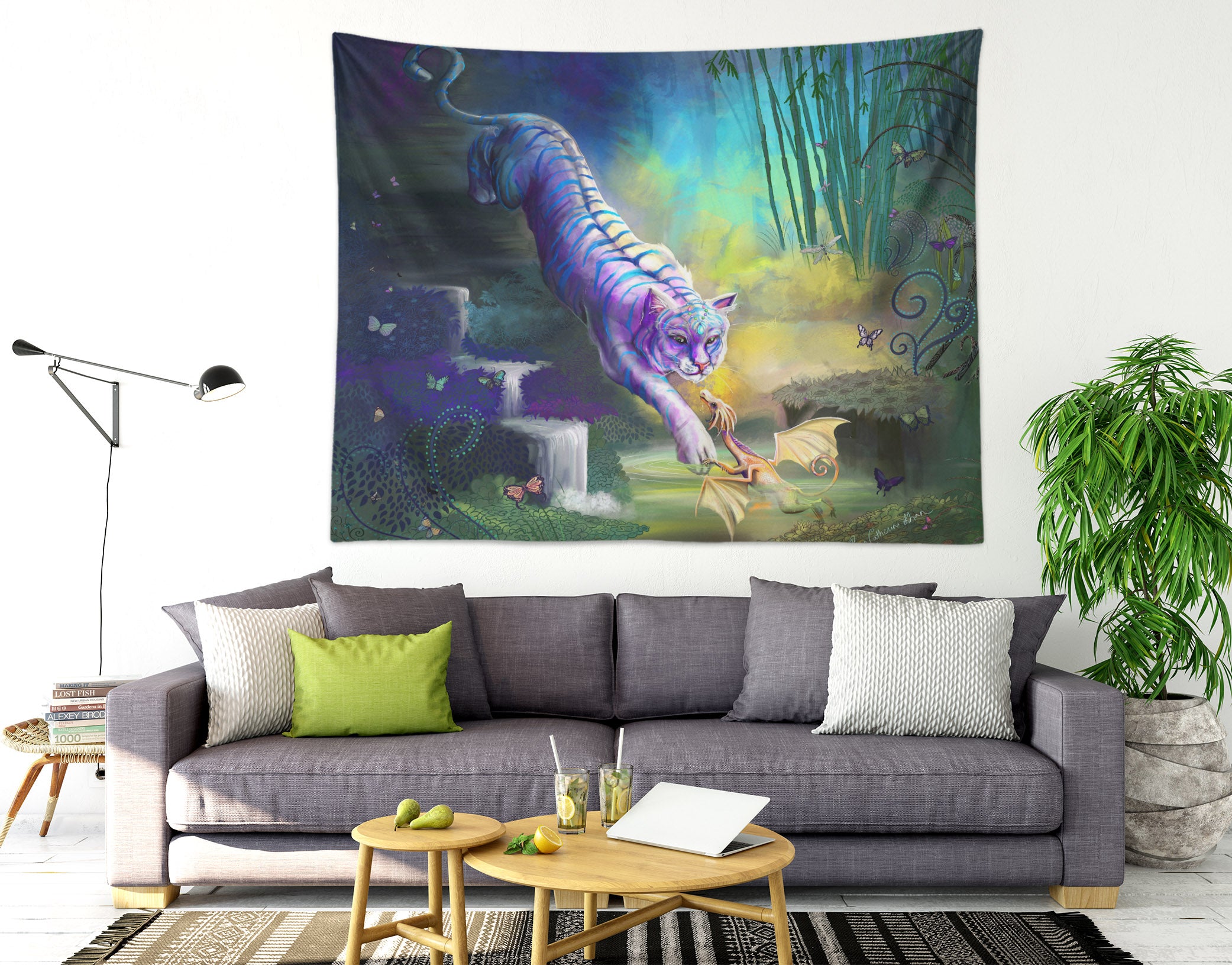 3D Purple Tiger 5207 Rose Catherine Khan Tapestry Hanging Cloth Hang