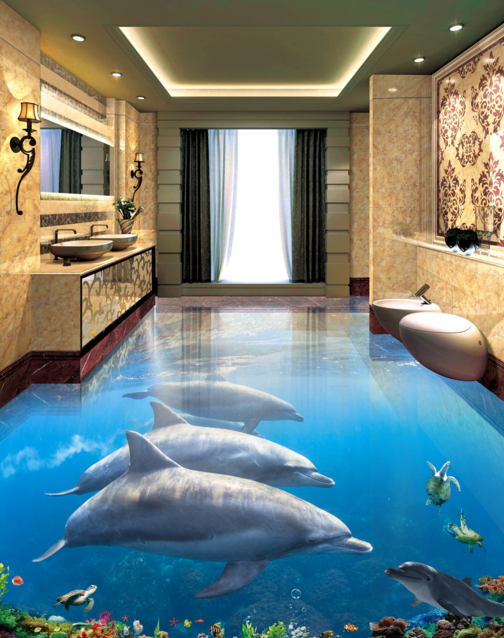 3D White Dolphin 385 Floor Mural  Wallpaper Murals Rug & Mat Print Epoxy waterproof bath floor