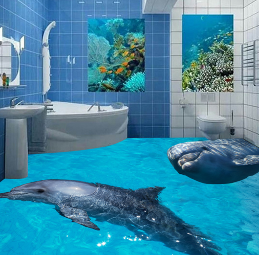 3D Grey Dolphin 386 Floor Mural  Wallpaper Murals Rug & Mat Print Epoxy waterproof bath floor