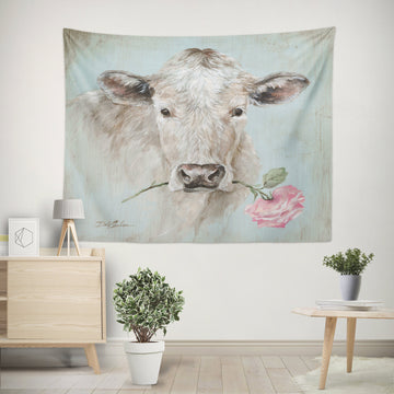 3D Cow With Flowers 111196 Debi Coules Tapestry Hanging Cloth Hang