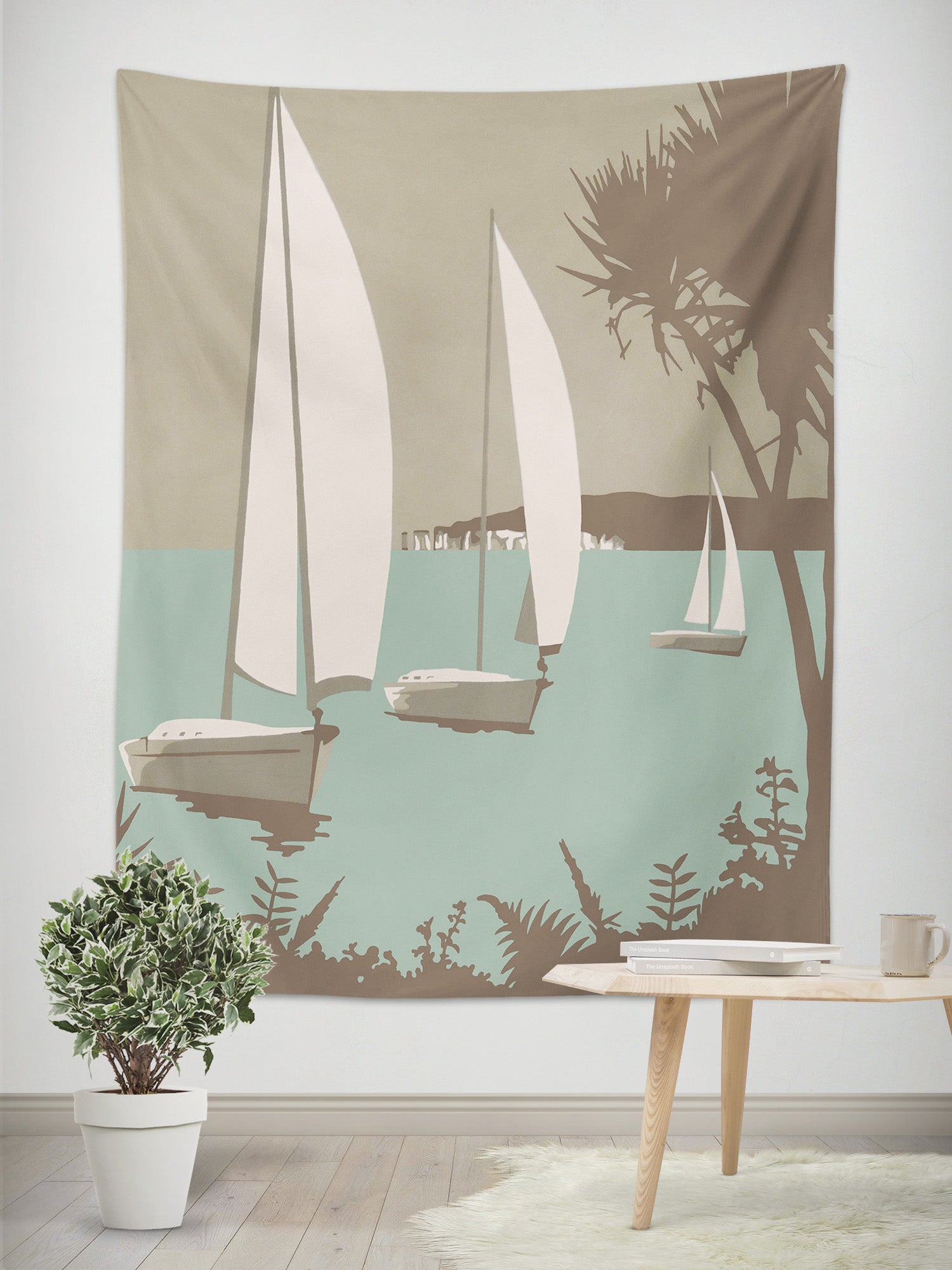 3D White Sailboat 5362 Steve Read Tapestry Hanging Cloth Hang
